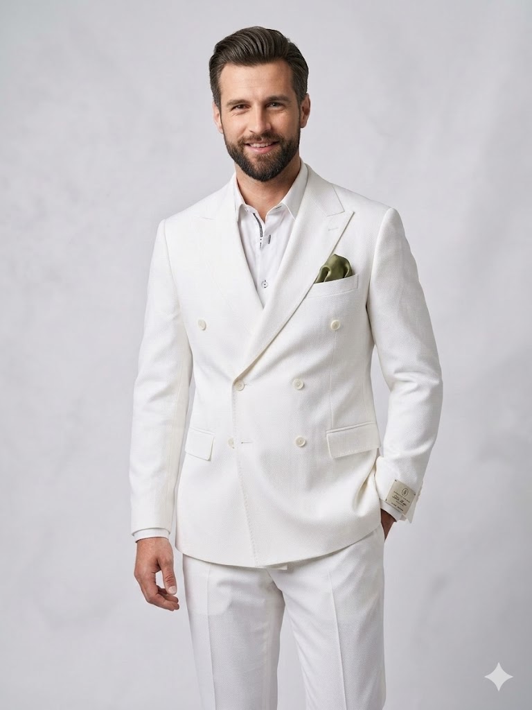 SELİM HAVAN Kruvaze Çizgili Erkek Blazer Ceket 0024 - Beyaz