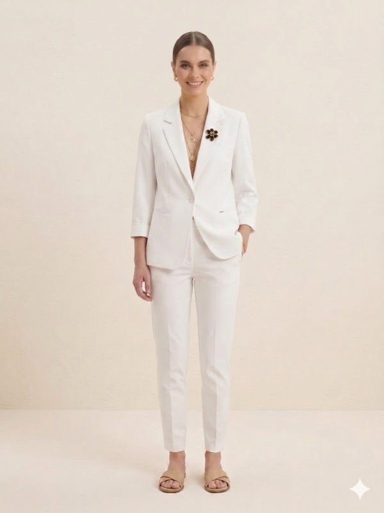 BABİLON SASİN Aksesuar Detaylı Blazer Ceket 7701 - Beyaz