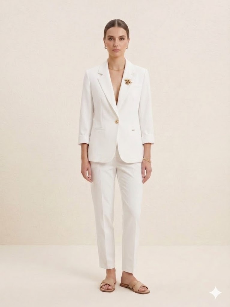 BABİLON SASİN Aksesuar Detaylı Blazer Ceket 7701 - Beyaz