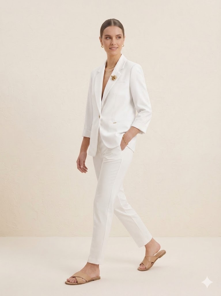 BABİLON SASİN Aksesuar Detaylı Blazer Ceket 7701 - Beyaz