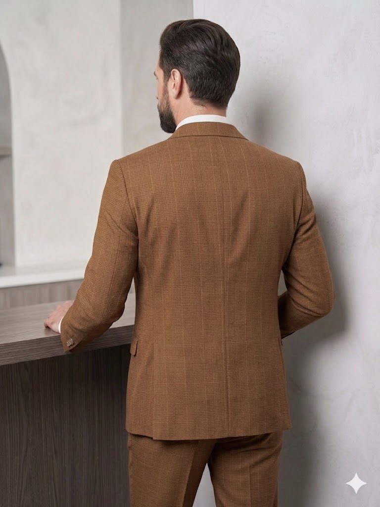 SELİM HAVAN Kruvaze Çizgili Erkek Blazer Ceket 0024 - taba