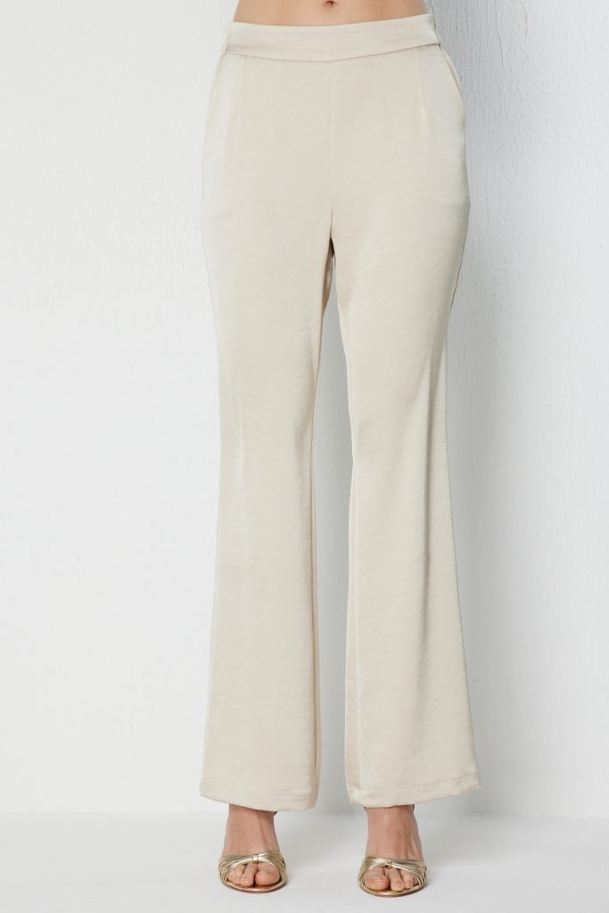 EKOL Beli Lastikli Saten Pantolon 1214 - gold