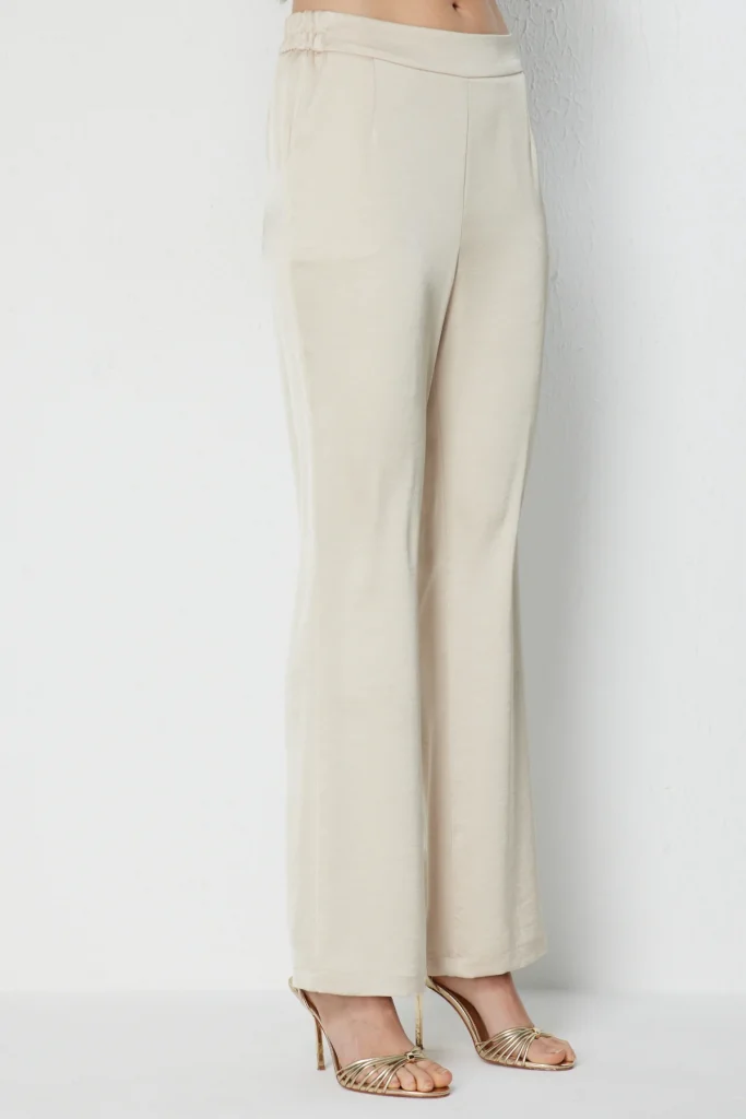EKOL Beli Lastikli Saten Pantolon 1214 - gold