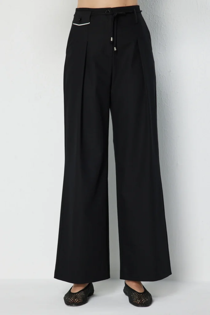EKOL Beli İp Kemerli Bol Paça Pantolon 4080