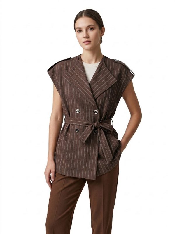 EKOL Omuz Apoletli Çizgili Kadın Yelek 1284