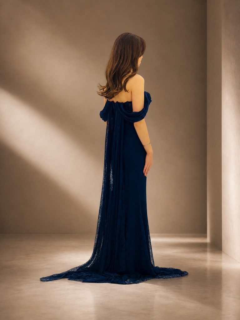 FOR COSTUME Dantel Detaylı Abiye 10534 - Lacivert