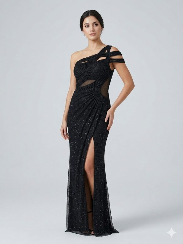 FOR COSTUME Tek Omuz Abiye Elbise 10541