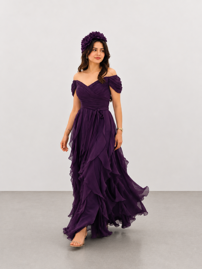 FOR COSTUME Fırfırlı Abiye 10589 - Mor
