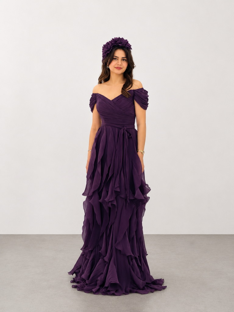 FOR COSTUME Fırfırlı Abiye 10589 - Mor