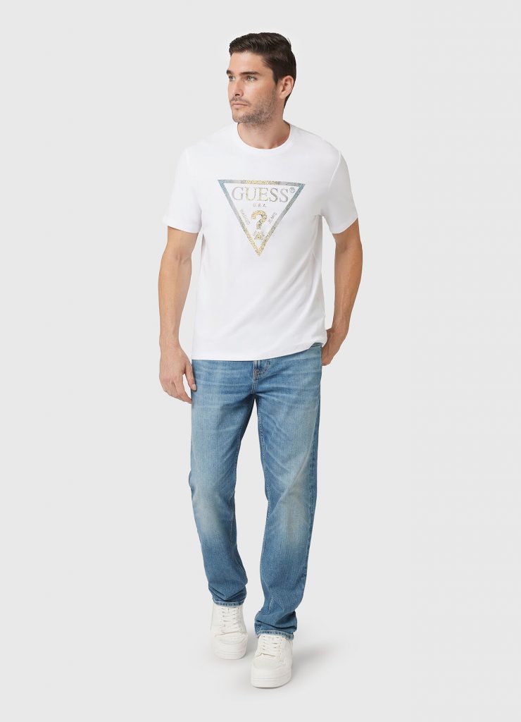 GUESS Üçgen Logolu T-Shirt M4BI35J1314 - Beyaz