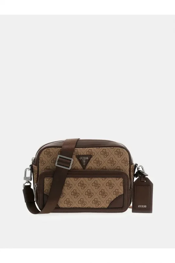 GUESS Milano Çift Fermuarlı Çapraz Askılı Erkek Bej Çapraz Çanta HMMILLP6222