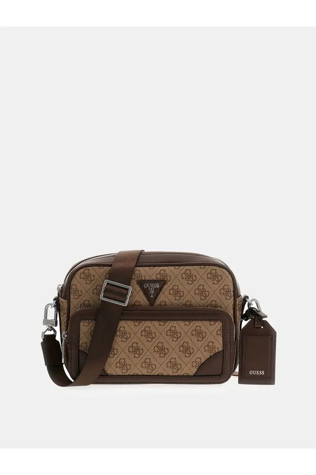 GUESS Milano Çift Fermuarlı Çapraz Askılı Erkek Bej Çapraz Çanta HMMILLP6222