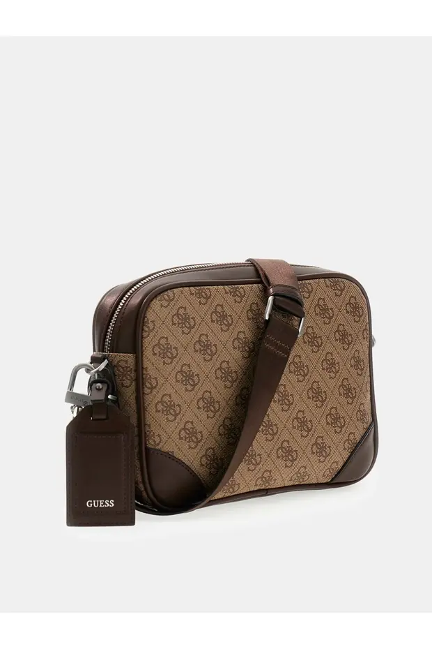 GUESS Milano Çift Fermuarlı Çapraz Askılı Erkek Bej Çapraz Çanta HMMILLP6222