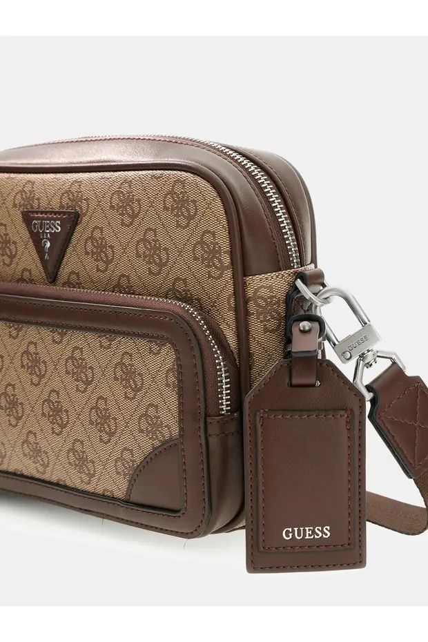 GUESS Milano Çift Fermuarlı Çapraz Askılı Erkek Bej Çapraz Çanta HMMILLP6222
