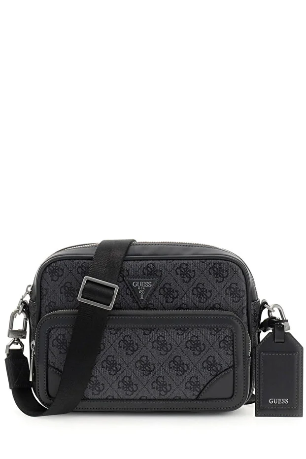 GUESS Milano Çift Fermuarlı Çapraz Askılı Erkek Bej Çapraz Çanta HMMILLP6222 - Siyah