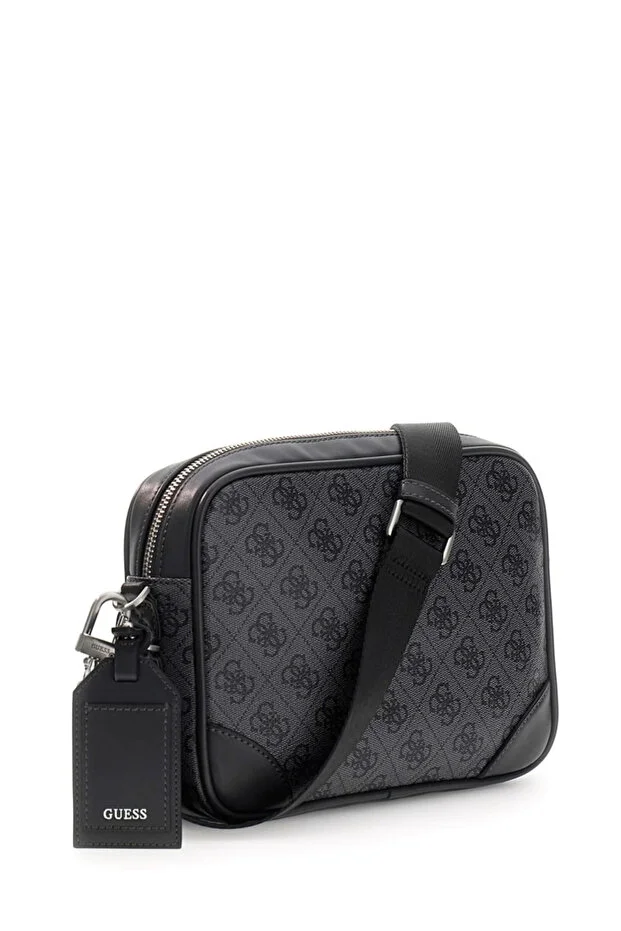 GUESS Milano Çift Fermuarlı Çapraz Askılı Erkek Bej Çapraz Çanta HMMILLP6222 - Siyah