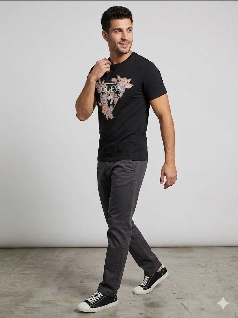 GUESS Erkek Baskılı Kısa Kollu Bisiklet Yaka T-Shirt M4GI11I3Z14 - Siyah