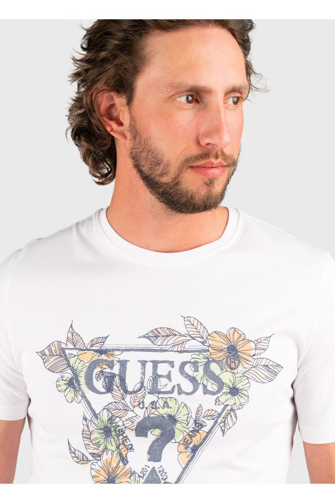 GUESS Erkek Baskılı Kısa Kollu Bisiklet Yaka T-Shirt M4GI11I3Z14