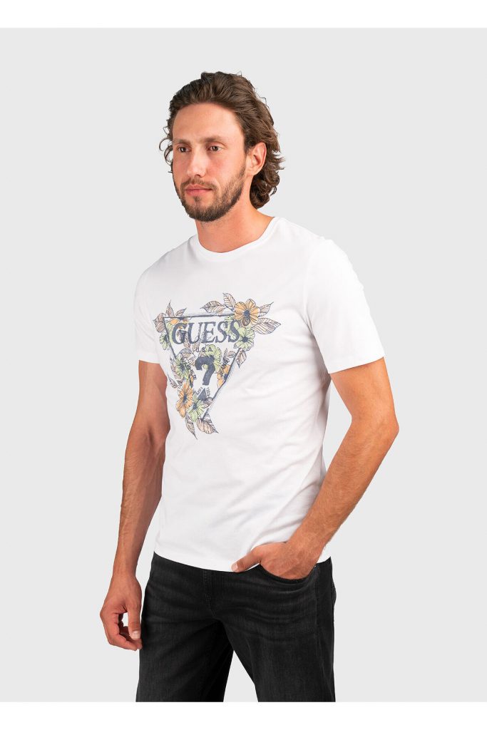GUESS Erkek Baskılı Kısa Kollu Bisiklet Yaka T-Shirt M4GI11I3Z14