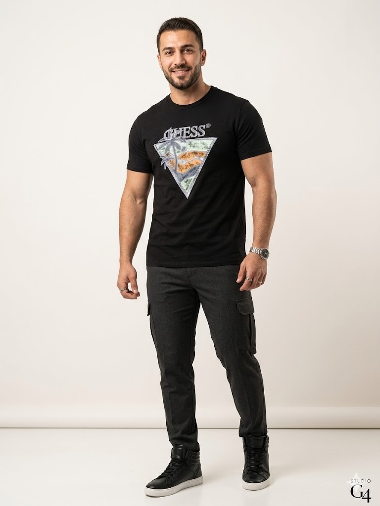GUESS Erkek Baskılı Bisiklet Yaka T-Shirt M4GI16I3Z14