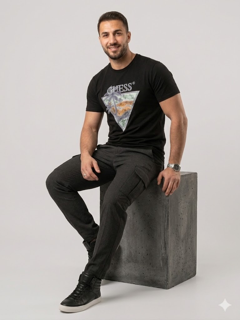GUESS Erkek Baskılı Bisiklet Yaka T-Shirt M4GI16I3Z14