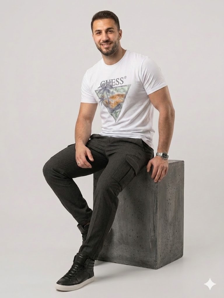 GUESS Erkek Baskılı Bisiklet Yaka T-Shirt M4GI16I3Z14 - Beyaz
