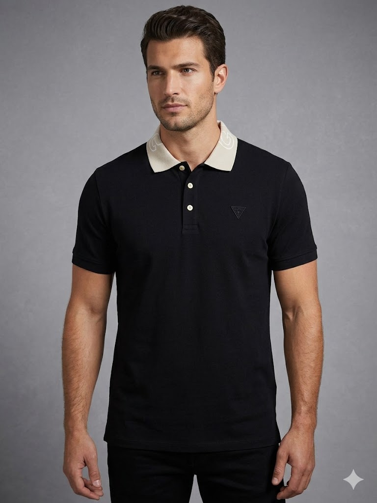 GUESS Erkek Polo Yaka Basic T-Shirt M5GP66J1314 - Siyah