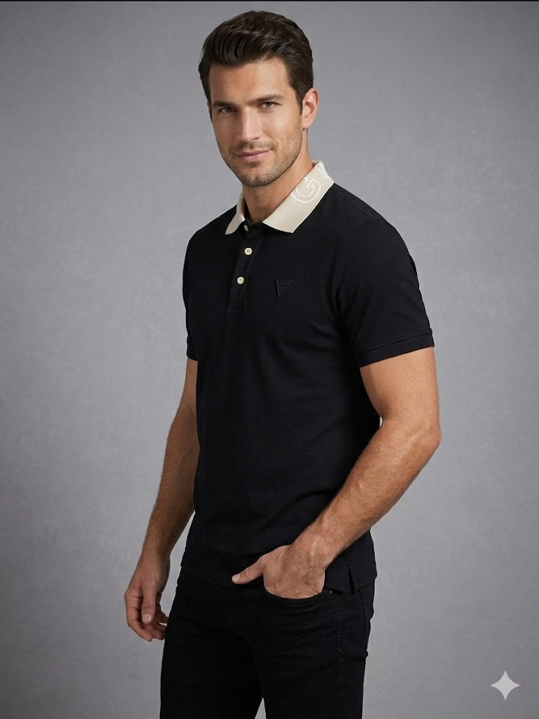GUESS Erkek Polo Yaka Basic T-Shirt M5GP66J1314 - Siyah