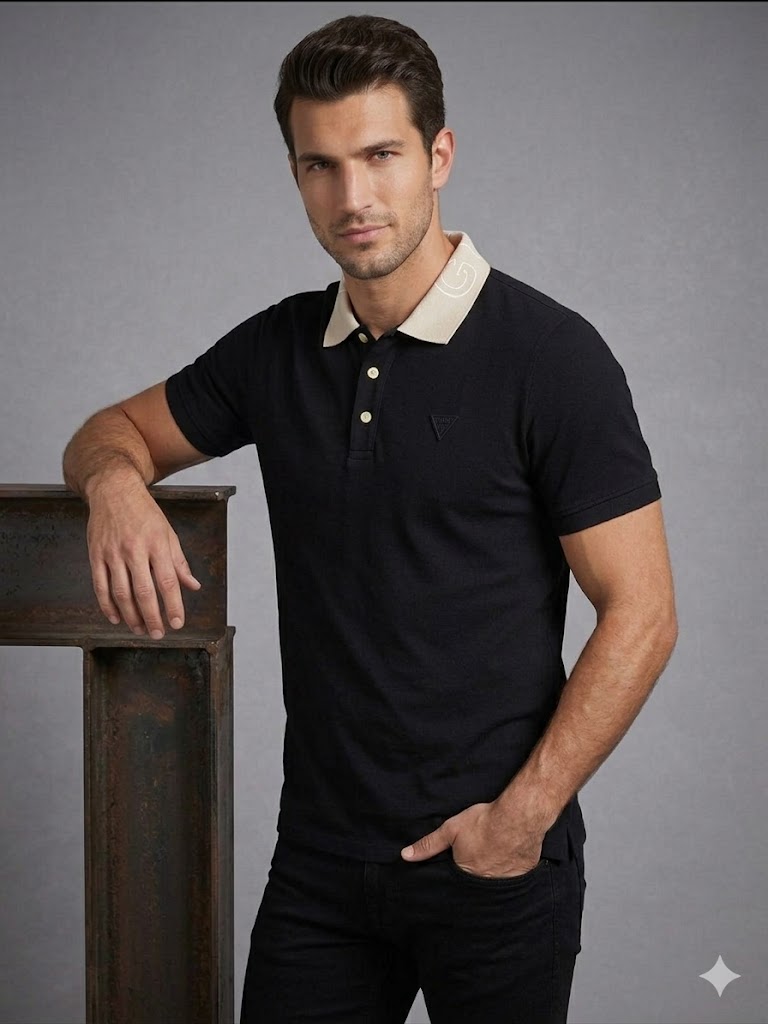 GUESS Erkek Polo Yaka Basic T-Shirt M5GP66J1314 - Siyah