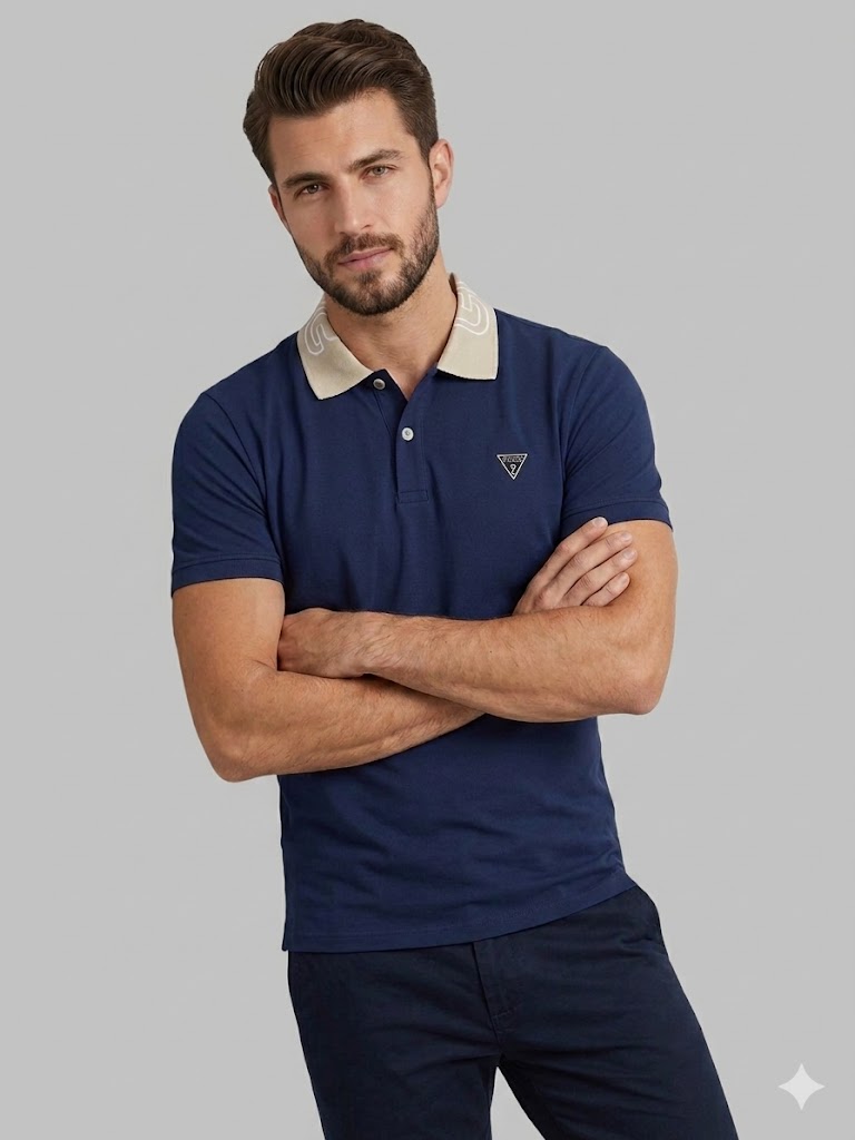 GUESS Erkek Polo Yaka Basic T-Shirt M5GP66J1314 - Lacivert