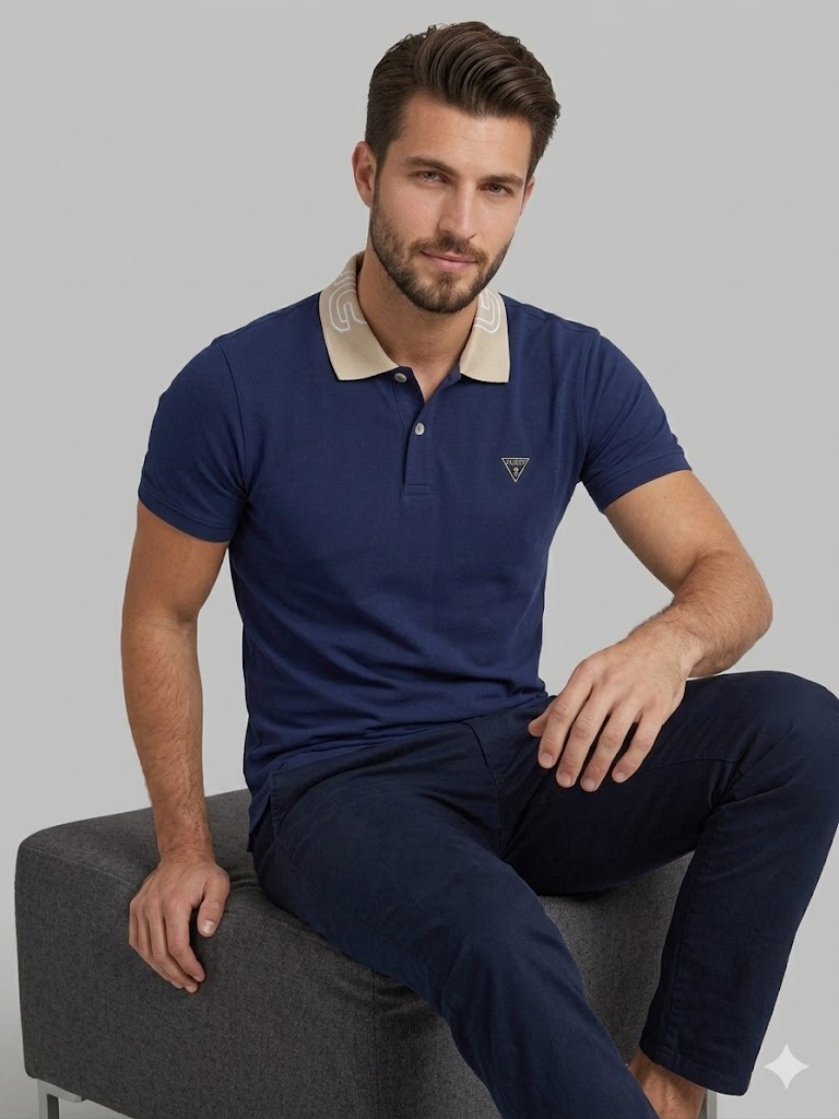 GUESS Erkek Polo Yaka Basic T-Shirt M5GP66J1314 - Lacivert