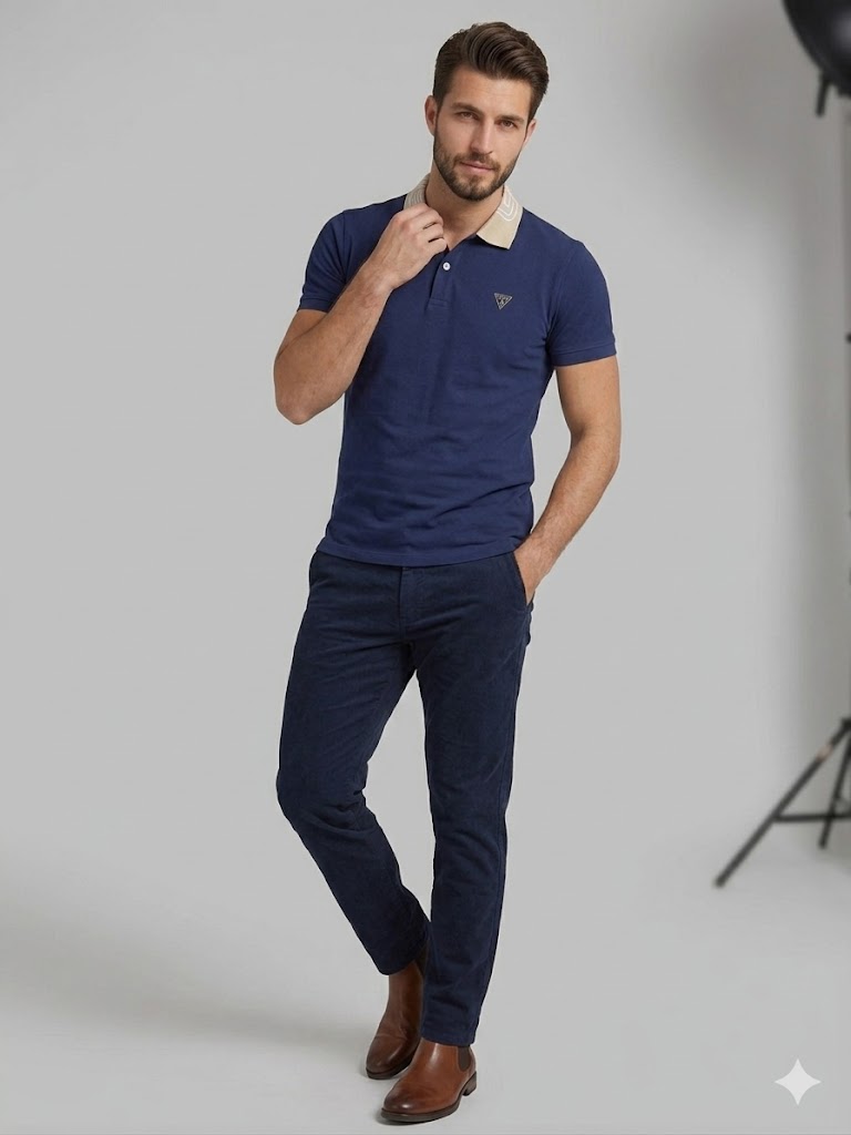 GUESS Erkek Polo Yaka Basic T-Shirt M5GP66J1314 - Lacivert