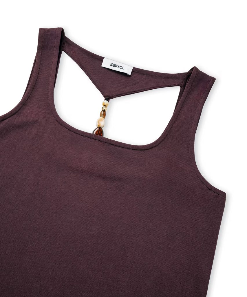 İPEKYOL Boncuk Aksesuarlı Cutout T-Shirt IS1260070164 - MÜRDÜM
