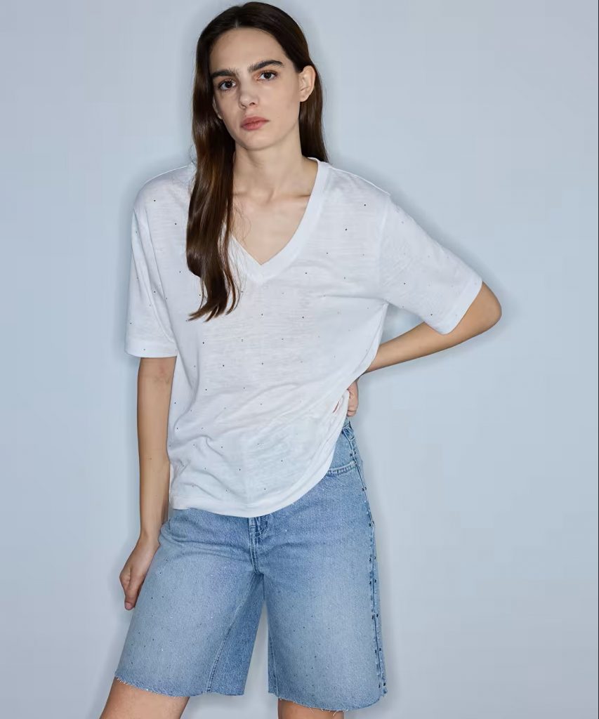 İPEKYOL Hotfix Baskılı V Yaka Tshirt 260070177 - Beyaz
