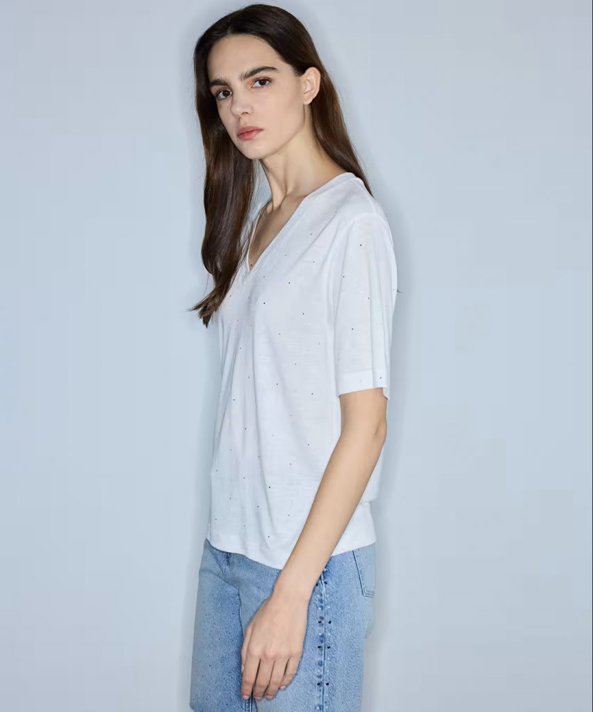 İPEKYOL Hotfix Baskılı V Yaka Tshirt 260070177 - Beyaz
