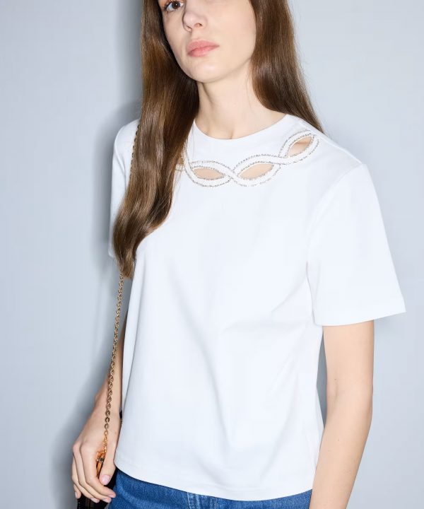 İPEKYOL Strass Taş İşlemeli Cutout T-Shirt  IS1260070238