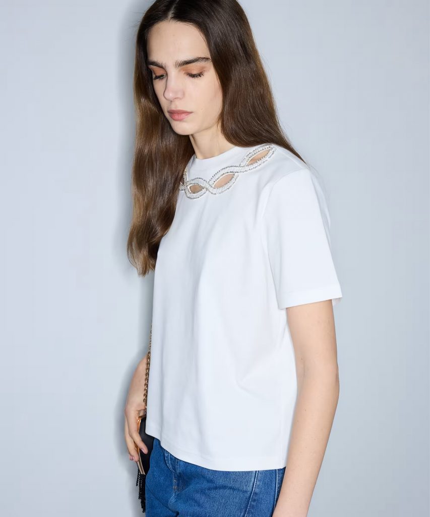 İPEKYOL Strass Taş İşlemeli Cutout T-Shirt  IS1260070238