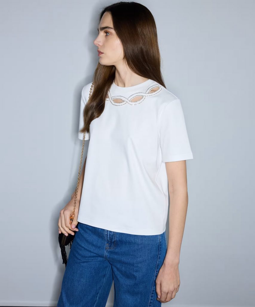 İPEKYOL Strass Taş İşlemeli Cutout T-Shirt  IS1260070238