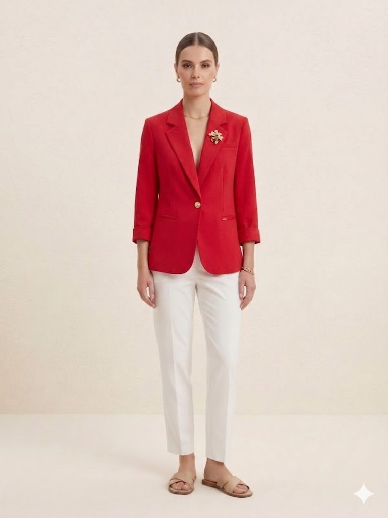 BABİLON SASİN Aksesuar Detaylı Blazer Ceket 7701 - KIRMIZI