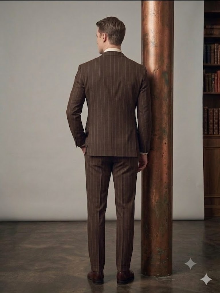 MCR Erkek Slim Fit Çizgili Kruvaze Takım Elbise 45426 - kahve