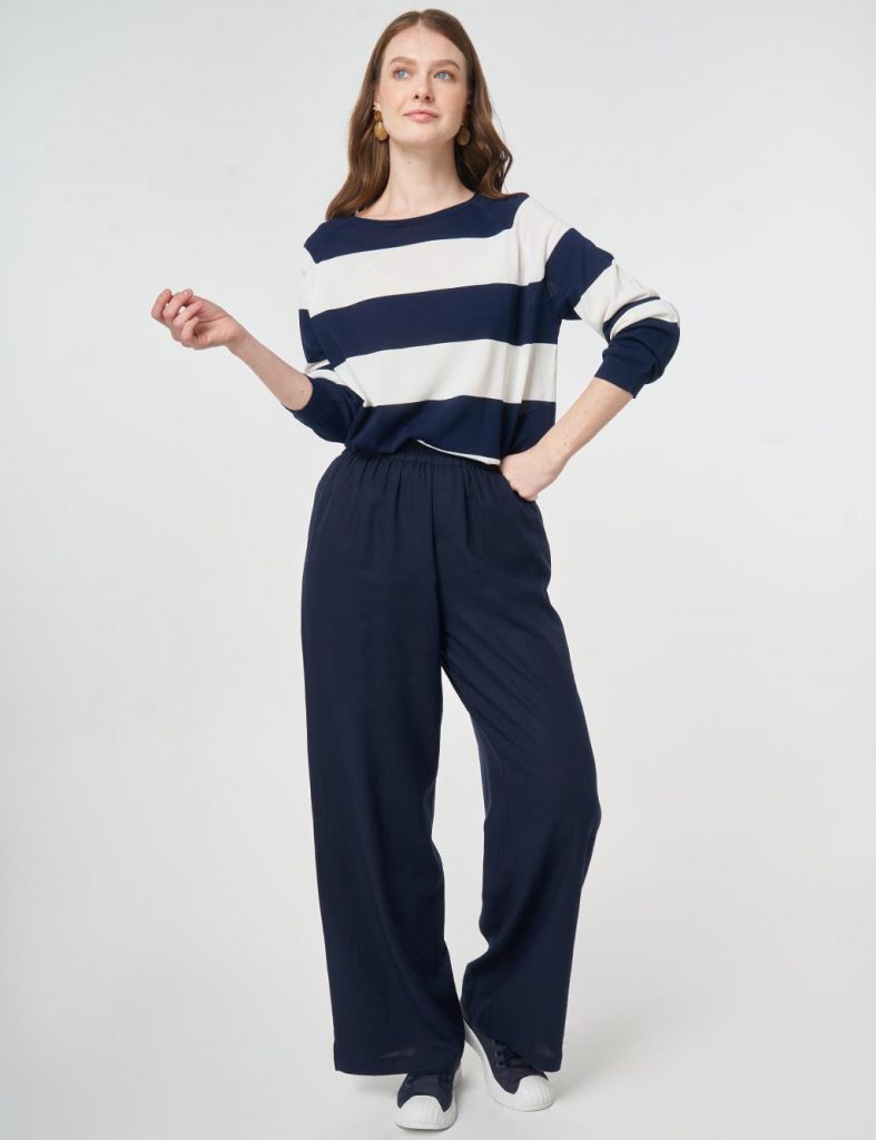 KAYRA Elastik Bel Keten Pantolon 19026 - K.LACİVERT