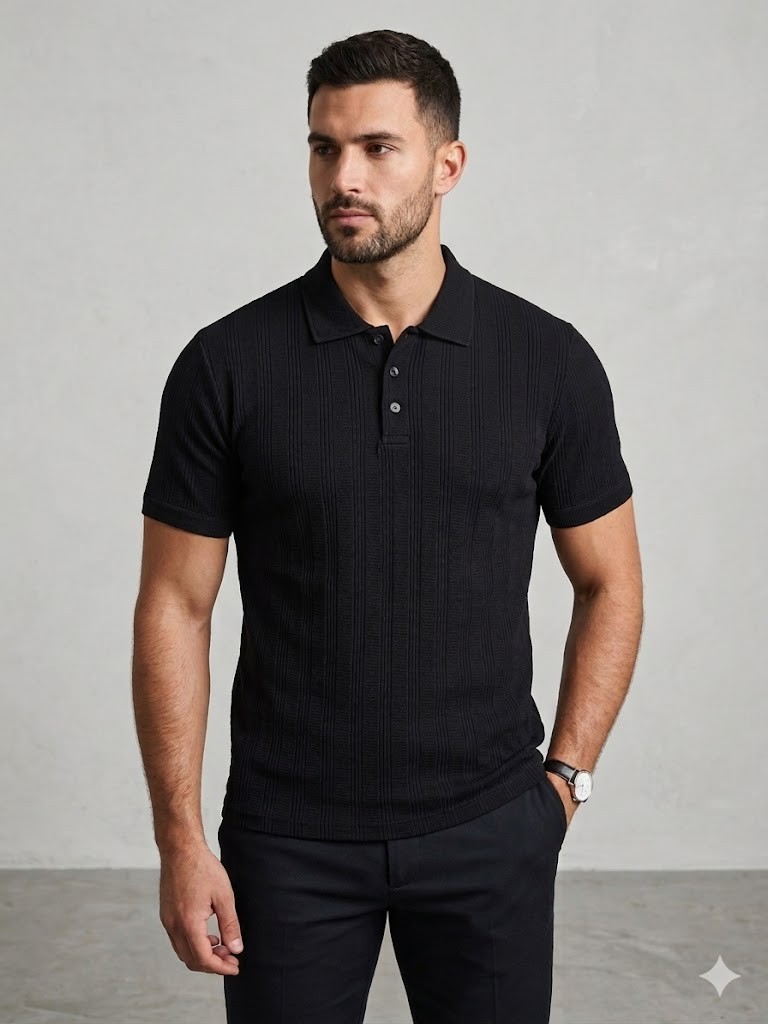 KİP Erkek Siyah Çizgili Dokulu Polo Yaka T-Shirt 10132