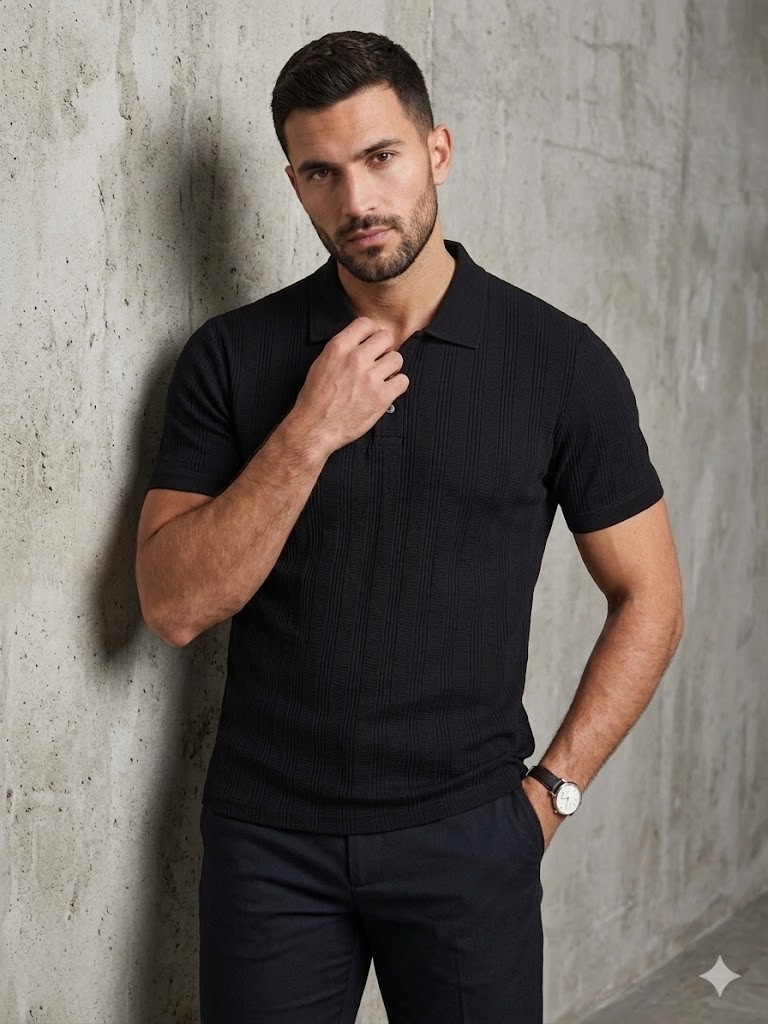 KİP Erkek Siyah Çizgili Dokulu Polo Yaka T-Shirt 10132