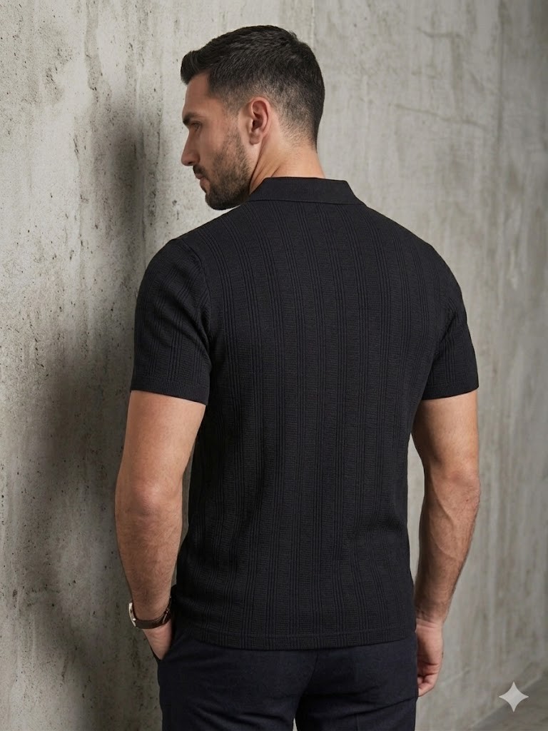 KİP Erkek Siyah Çizgili Dokulu Polo Yaka T-Shirt 10132