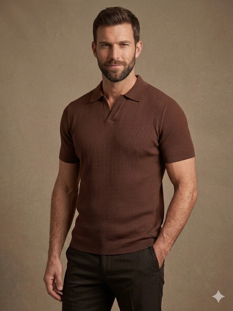 KİP Erkek Triko Polo Yaka Kısa Kollu T-Shirt 10134 - kahve