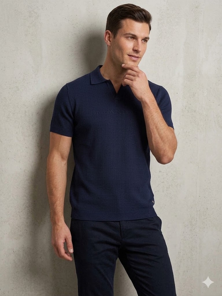 KİP Erkek Triko Polo Yaka Kısa Kollu T-Shirt 10134 - Lacivert