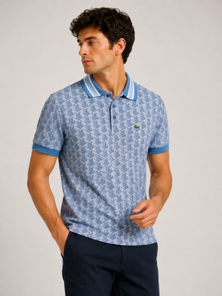 LACOSTE Erkek Classic Fit Monogram Mavi Polo 14171Q1