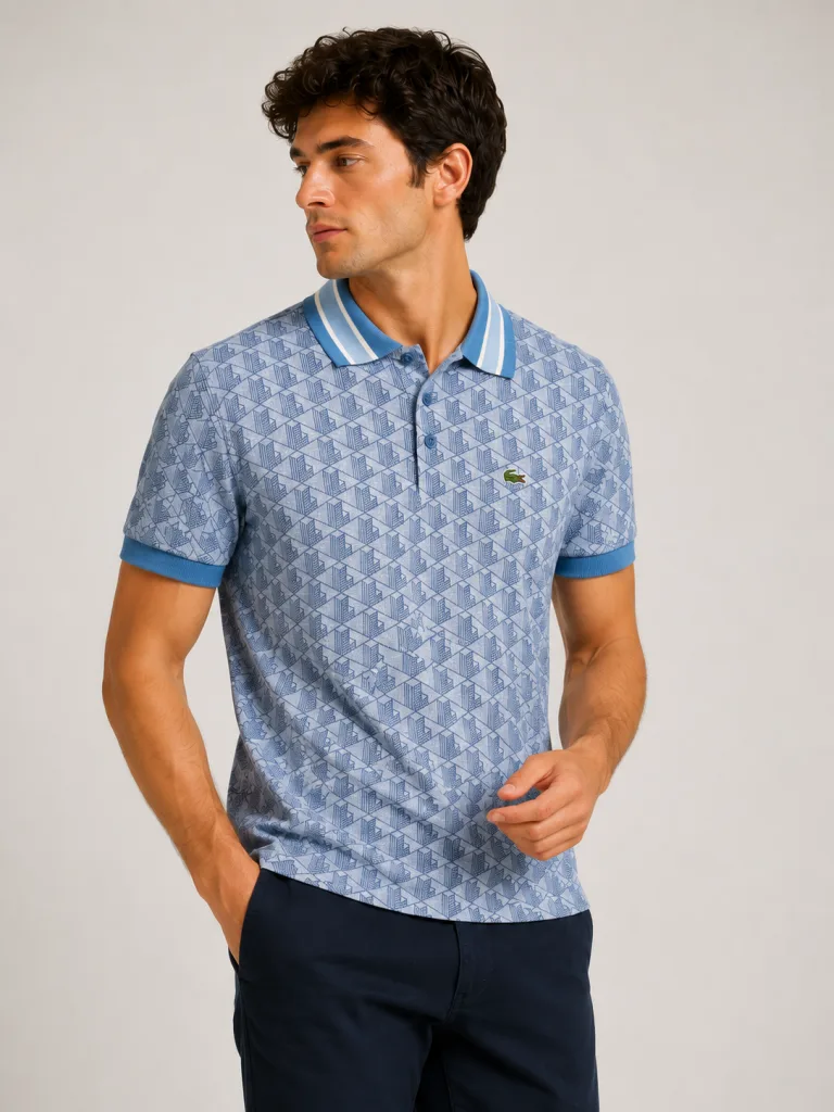 LACOSTE Erkek Classic Fit Monogram Mavi Polo 14171Q1