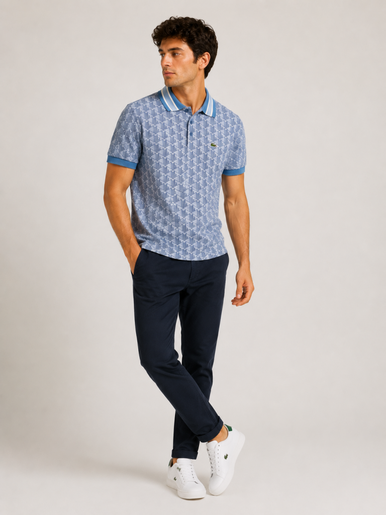 LACOSTE Erkek Classic Fit Monogram Mavi Polo 14171Q1