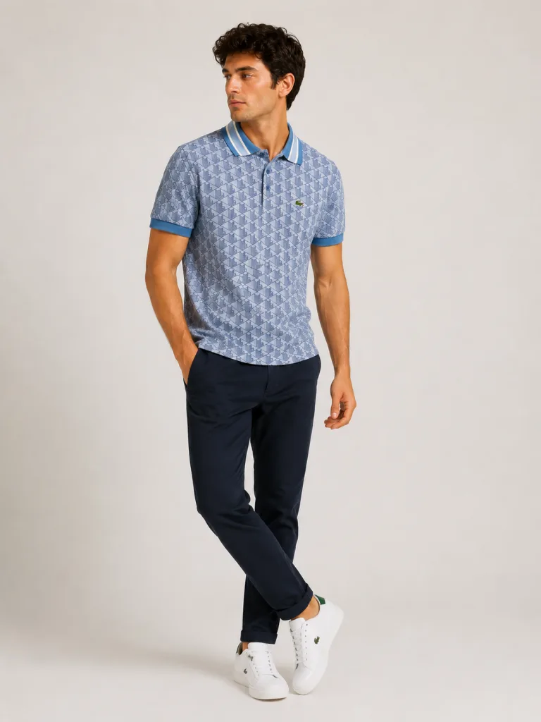 LACOSTE Erkek Classic Fit Monogram Mavi Polo 14171Q1